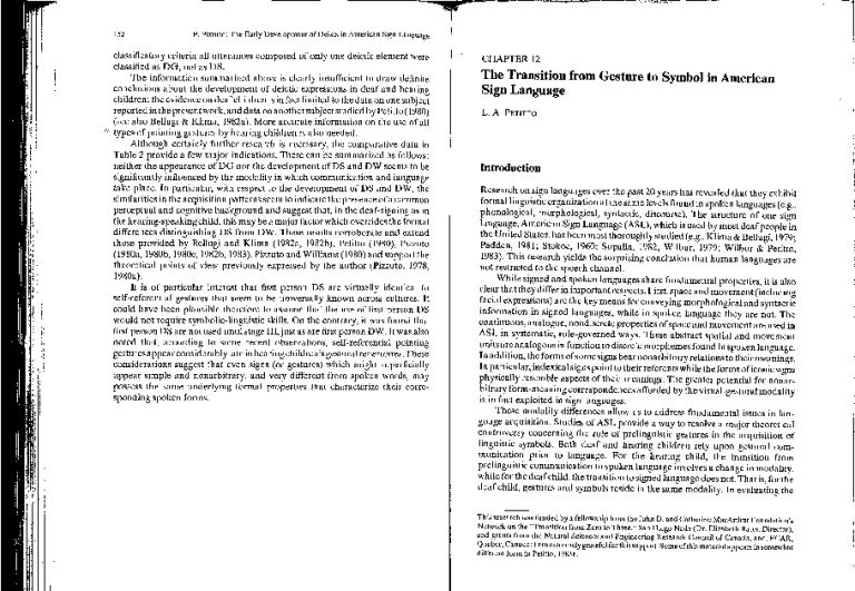 The transition from gesture to symbol in American Sign Language Petitto ...