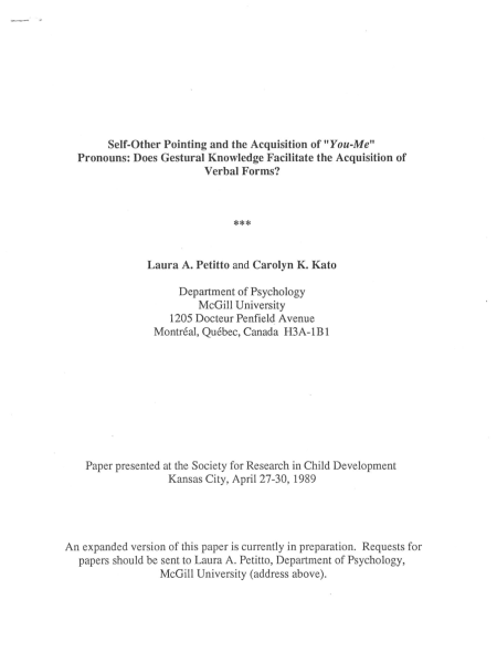 'Self-other' pointing and the acquisition of ‘you-me’ pronouns